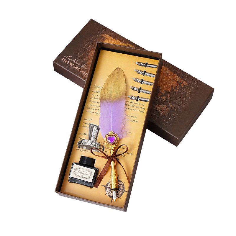 Black Ink Vintage Wedding Gift Signature Pen Office School Accessories Feather Quill Ballpoint Pen