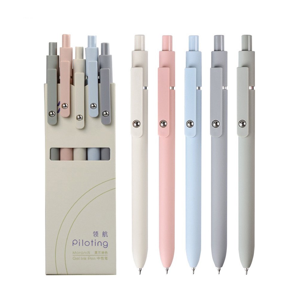 Hot Selling 5-Piece Set of 0.5mm Morandi Pen Black Ink Fine Point Smooth Writing 5-Color Plastic Gel Pens School Office Supplies