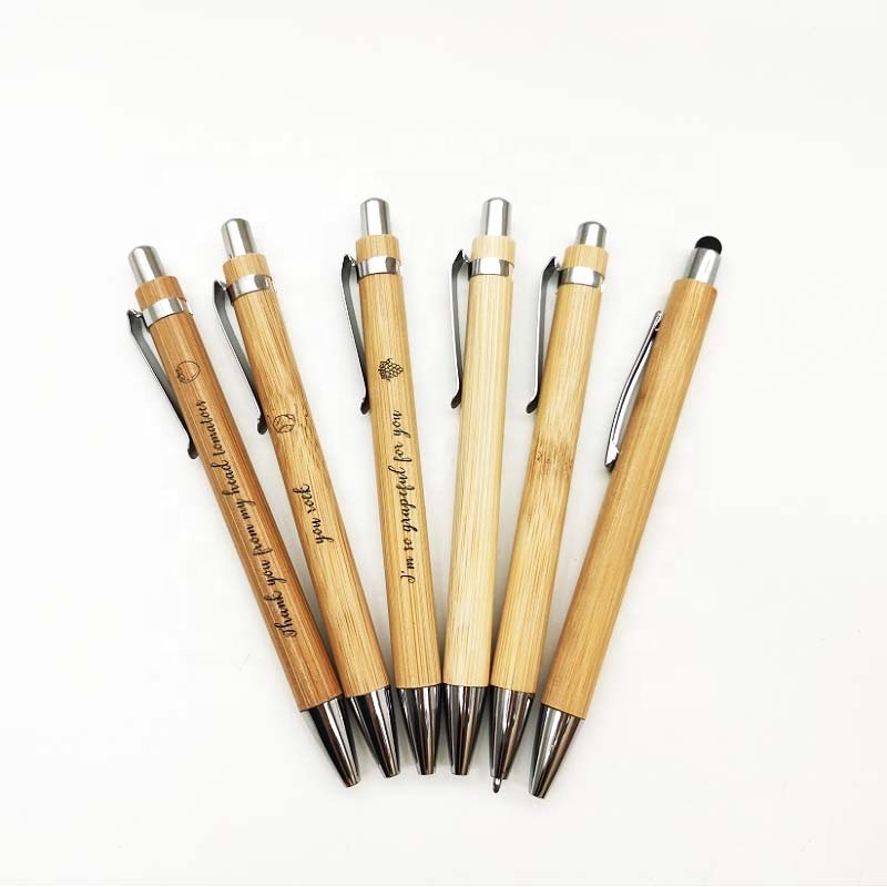 Wooden bamboo pen with custom logo biodegradable eco-friendly recycle rolling paper ball pen recycled wooden ballpoint pen