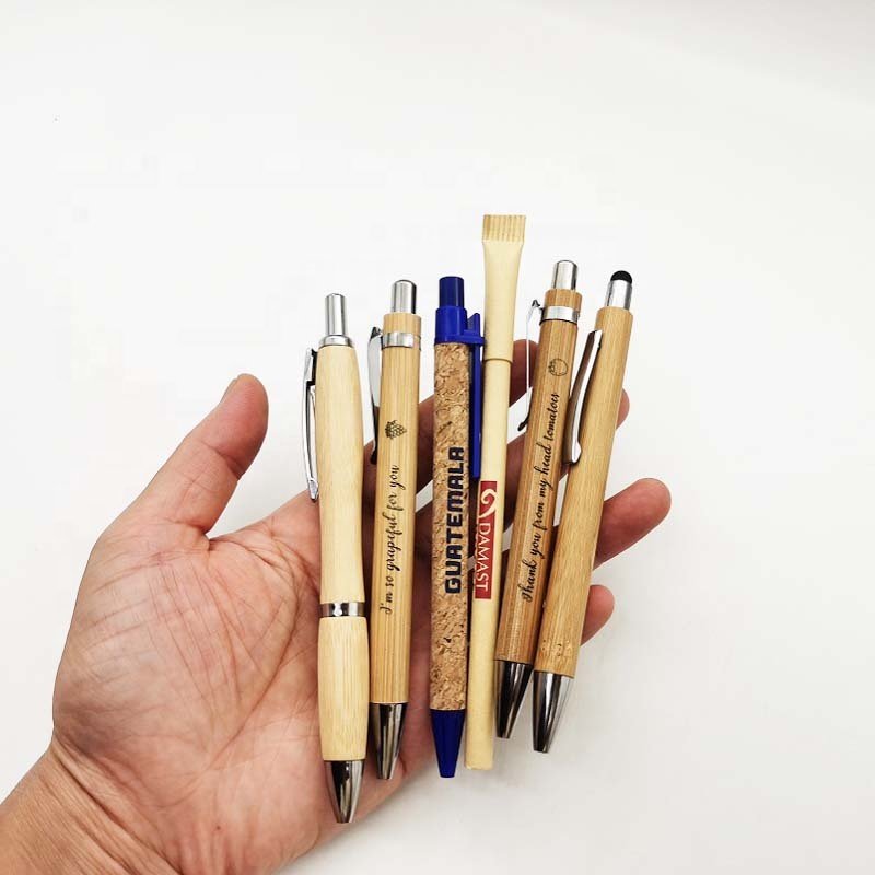 Wooden bamboo pen with custom logo biodegradable eco-friendly recycle rolling paper ball pen recycled wooden ballpoint pen