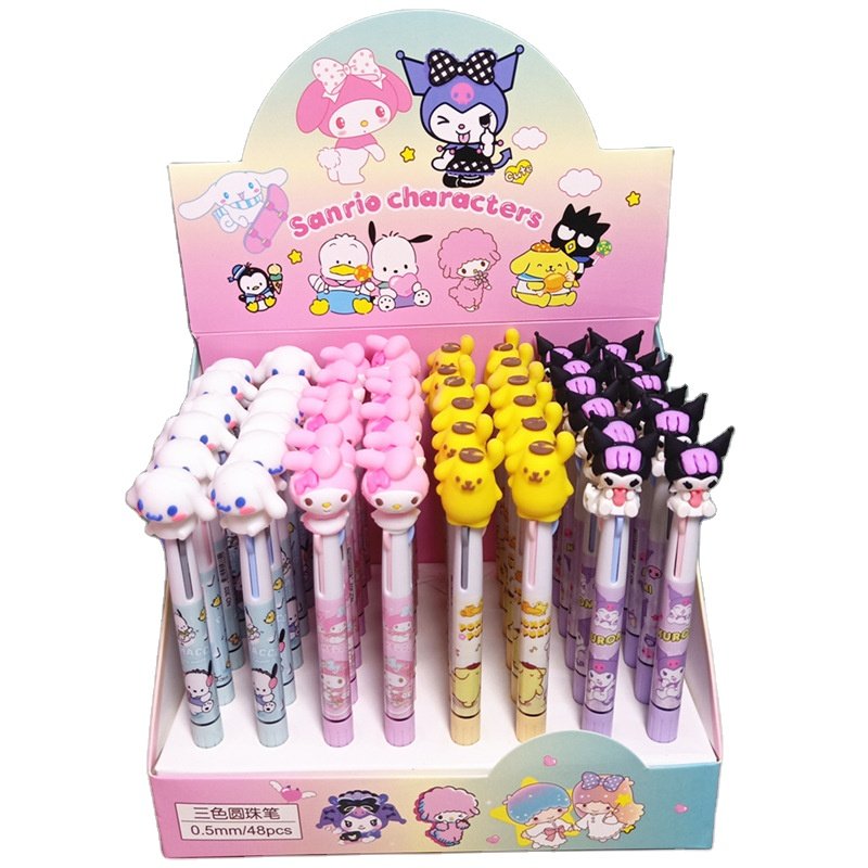 School Student stationery 0.5mm ballpoint pen, 3-colors Melody pressing pen, 48pcs/box Kuromi press pen