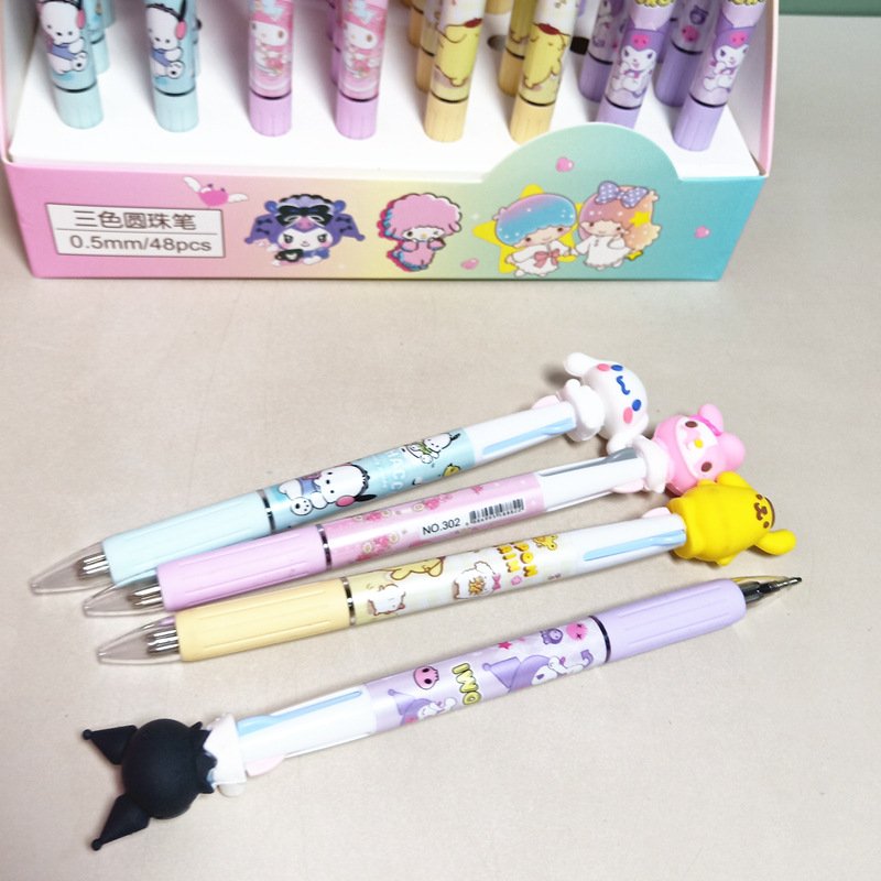 School Student stationery 0.5mm ballpoint pen, 3-colors Melody pressing pen, 48pcs/box Kuromi press pen