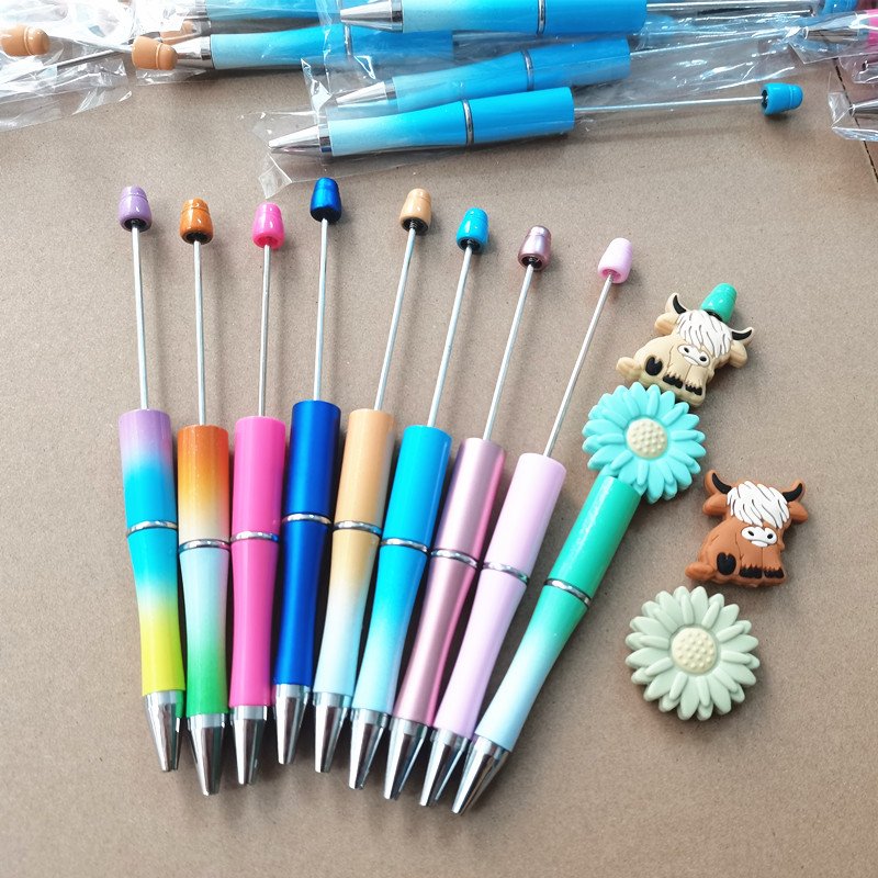 beaded pens plastic DIY bearable pens multi-color jewelry beaded ballpoint pen