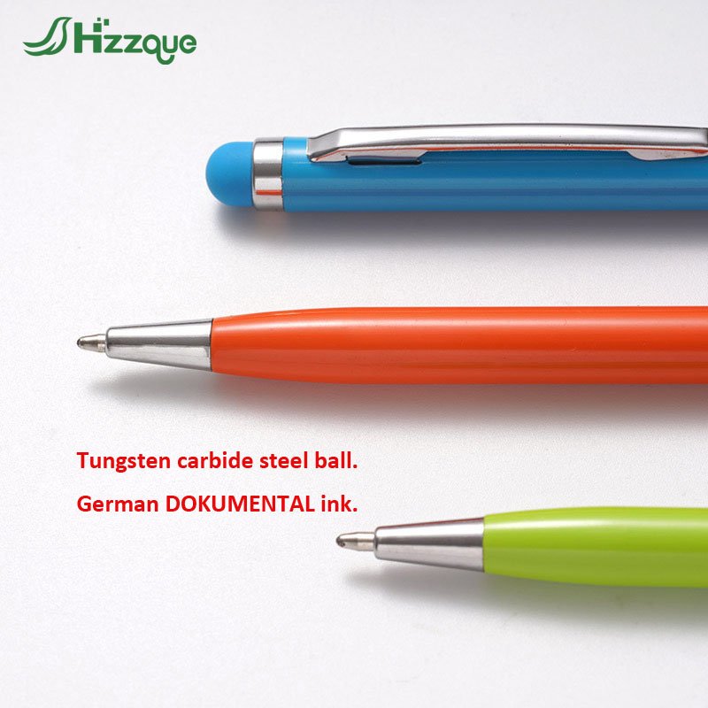 Luxury Slim Metal Ballpoint Pen Custom Logo Yellow Rubber Touch Head Business Promotion Ball Pen