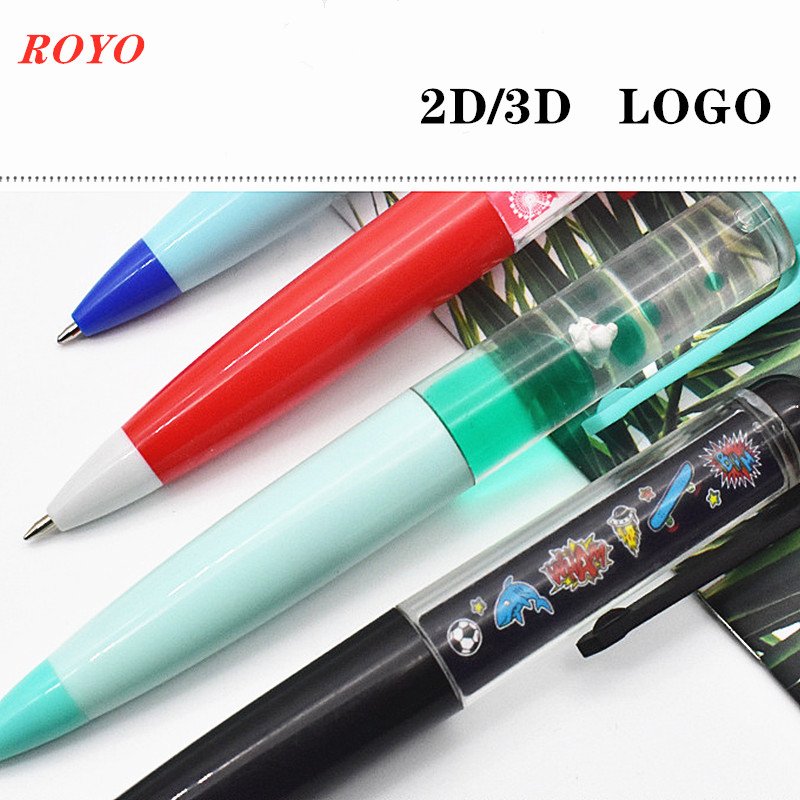 Factory manufacture liquid ball pen 2D 3D diy Promotional Advertising floating ballpoint pen with custom logo
