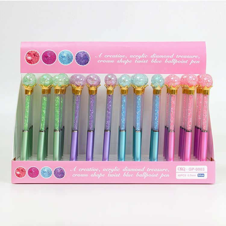 O&Q Factory price glitter colorful crystal Sand Luxury ballpoint pen 0.7mm with big crystal ball for children teenagers gift