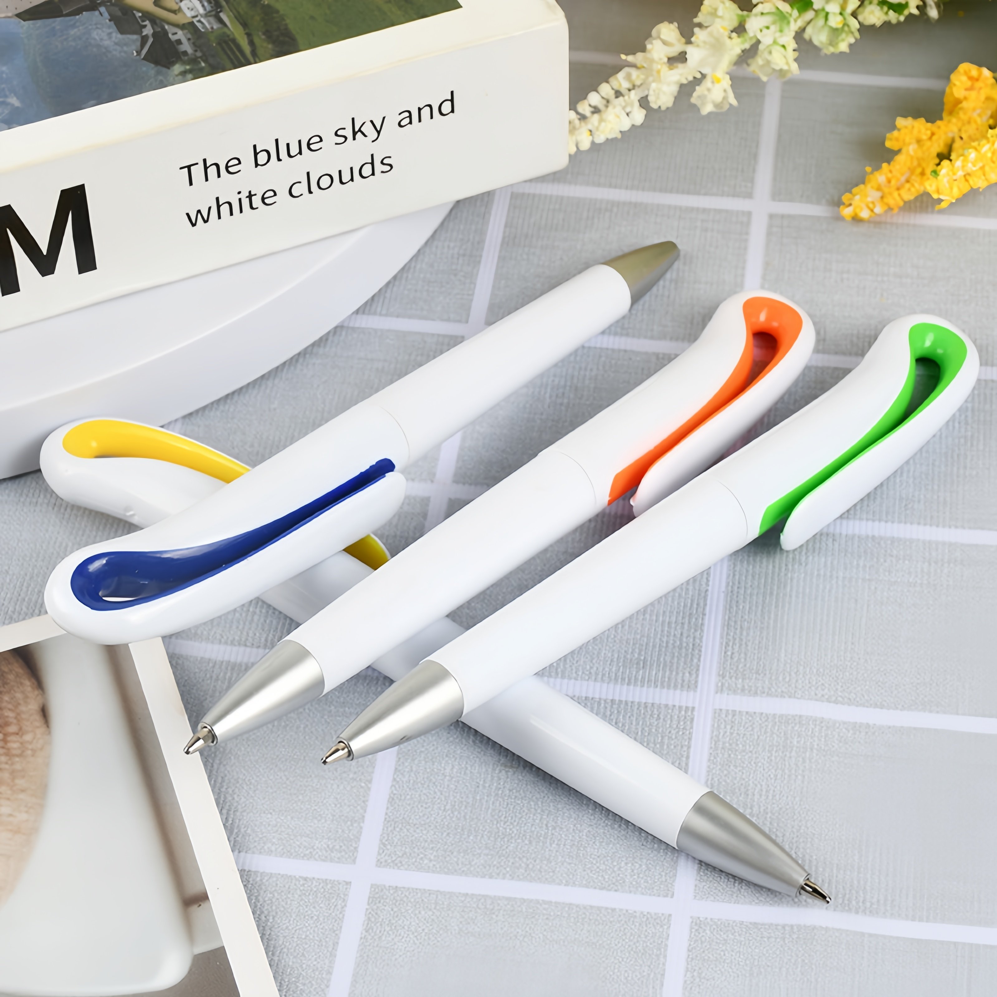 Wholesale Custom Novelty Plastic Ballpoint Pens Promotional Business Yellow Orange Body 1.0mm Writing Width Custom Logo Gifts