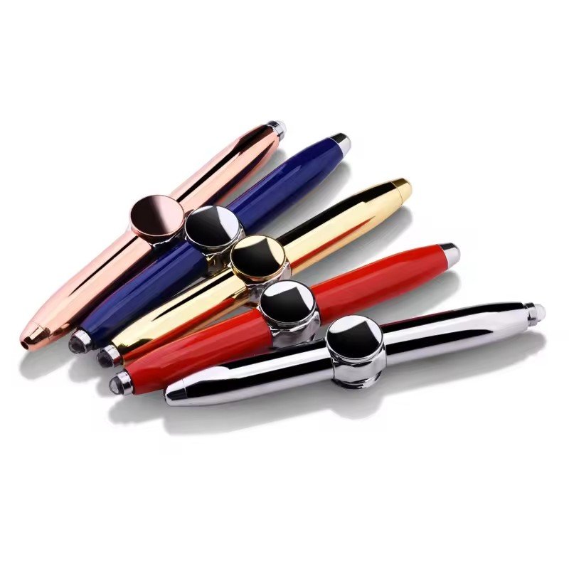LED Spinning Pen Metal Ballpoint Gyro Anxiety Decompression Office School Supplies Kids Adults Writing Pencil Halloween Gift
