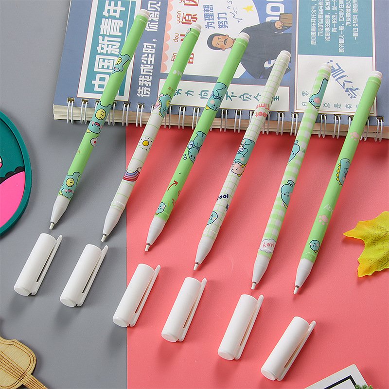 Cute Dinosaur Hat Pulling Student Gel Pen Creative Stationery Office Supplies Fun Flower Film Signature Pen
