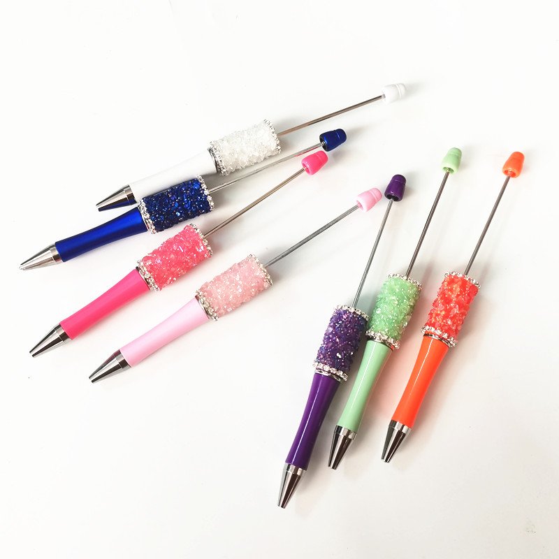 Glitter Diamond Beadable Plastic Ballpoint Pen Customized Printed Focal Pens For Pens