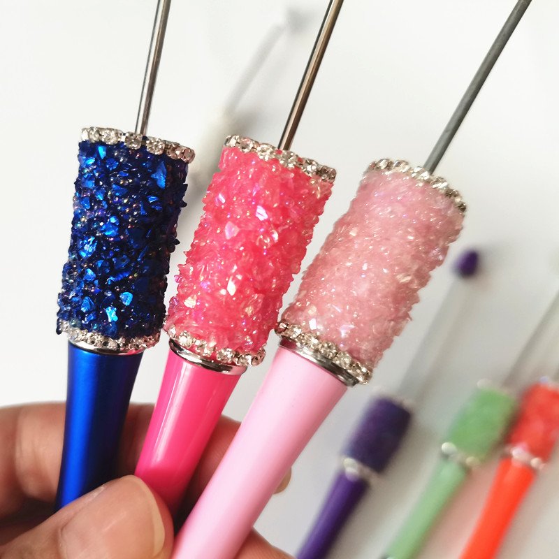 Glitter Diamond Beadable Plastic Ballpoint Pen Customized Printed Focal Pens For Pens