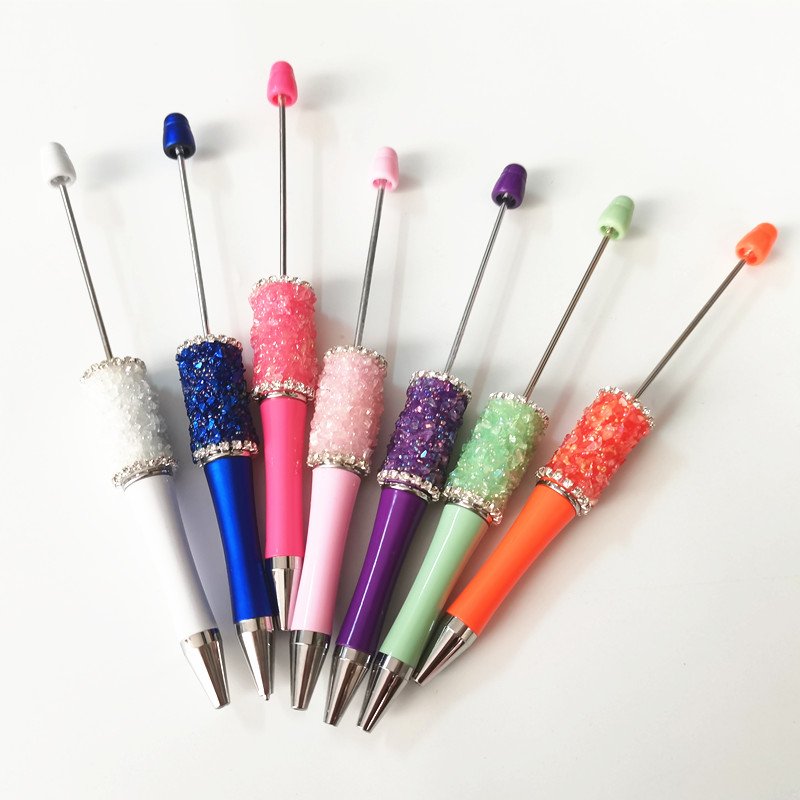 Glitter Diamond Beadable Plastic Ballpoint Pen Customized Printed Focal Pens For Pens
