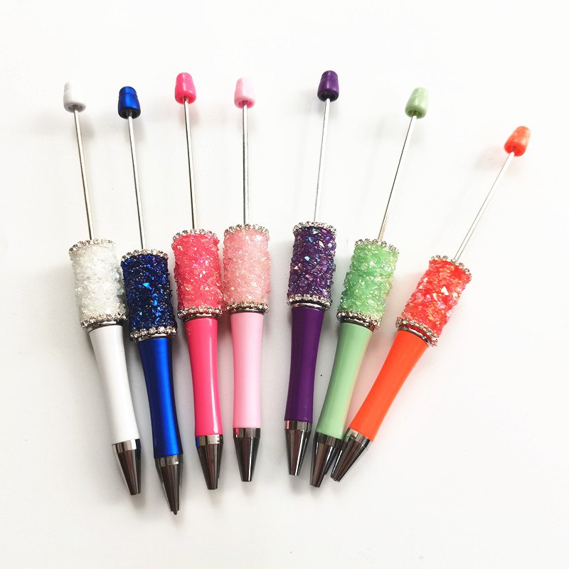 Glitter Diamond Beadable Plastic Ballpoint Pen Customized Printed Focal Pens For Pens