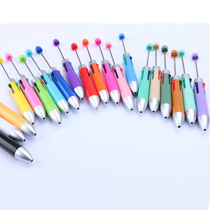 MEGA Multicolor charm bead pen with custom logo DIY 4 colors decorative beaded ballpoint pen student gift