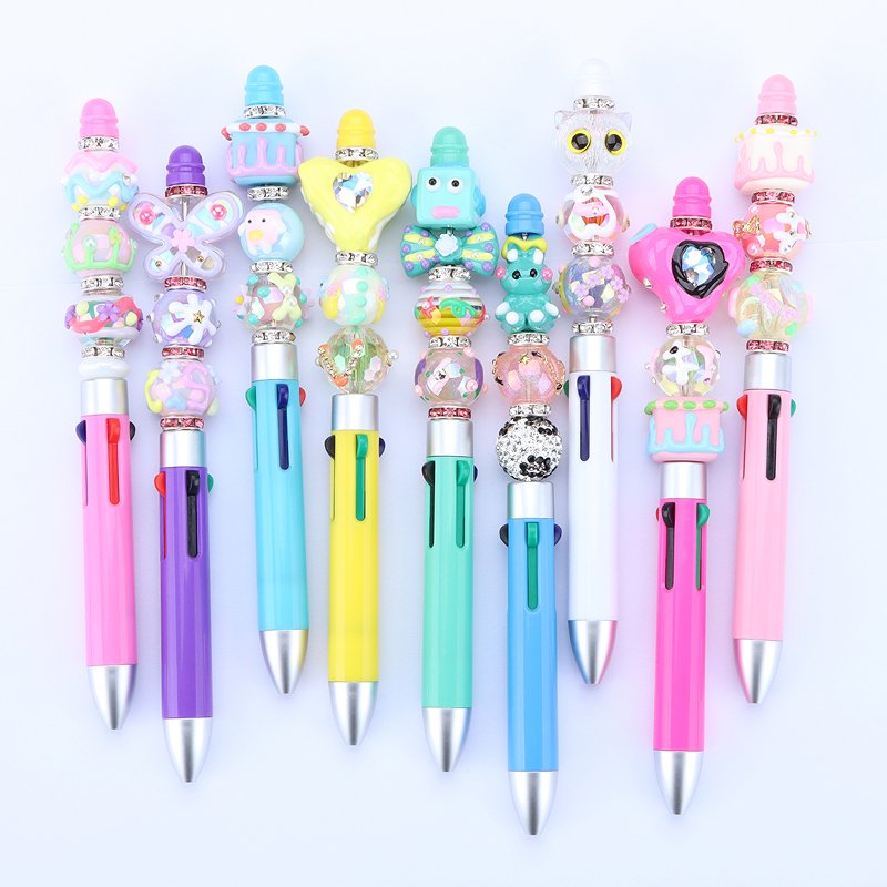 MEGA Multicolor charm bead pen with custom logo DIY 4 colors decorative beaded ballpoint pen student gift