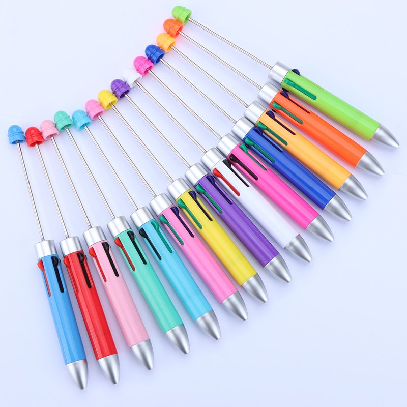 MEGA Multicolor charm bead pen with custom logo DIY 4 colors decorative beaded ballpoint pen student gift