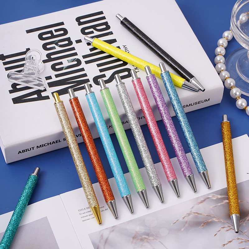 Glitter Wrap Ballpoint Resin Epoxy Click Pen Colorful Metal Retractable Pen Bling Gift Ink Pens For Wedding Gift