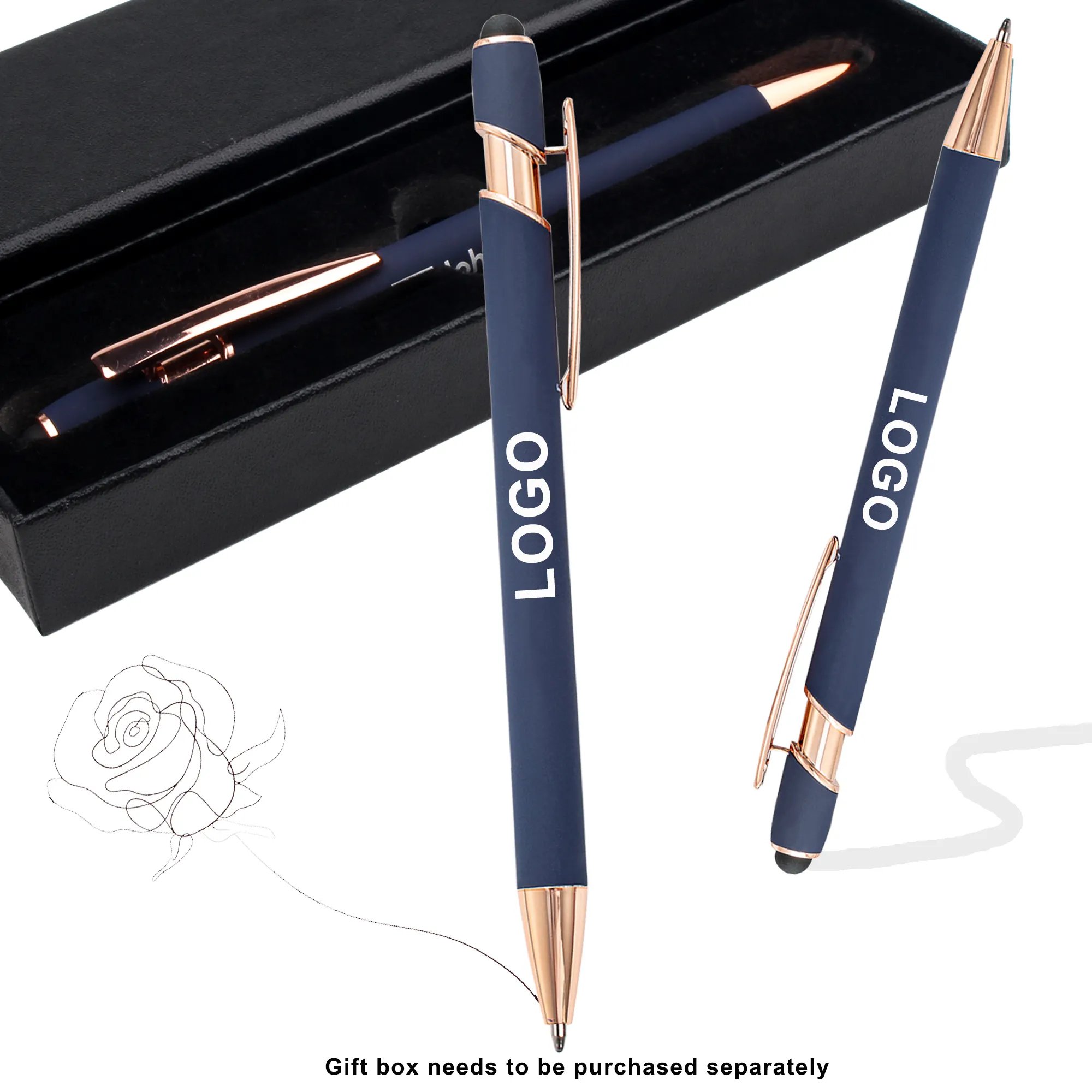 Luxury Stationery Branded Soft Rubber Metal Ballpoint Pen Custom Logo Printed Advertising Ball Point Metal Pen with Stylus