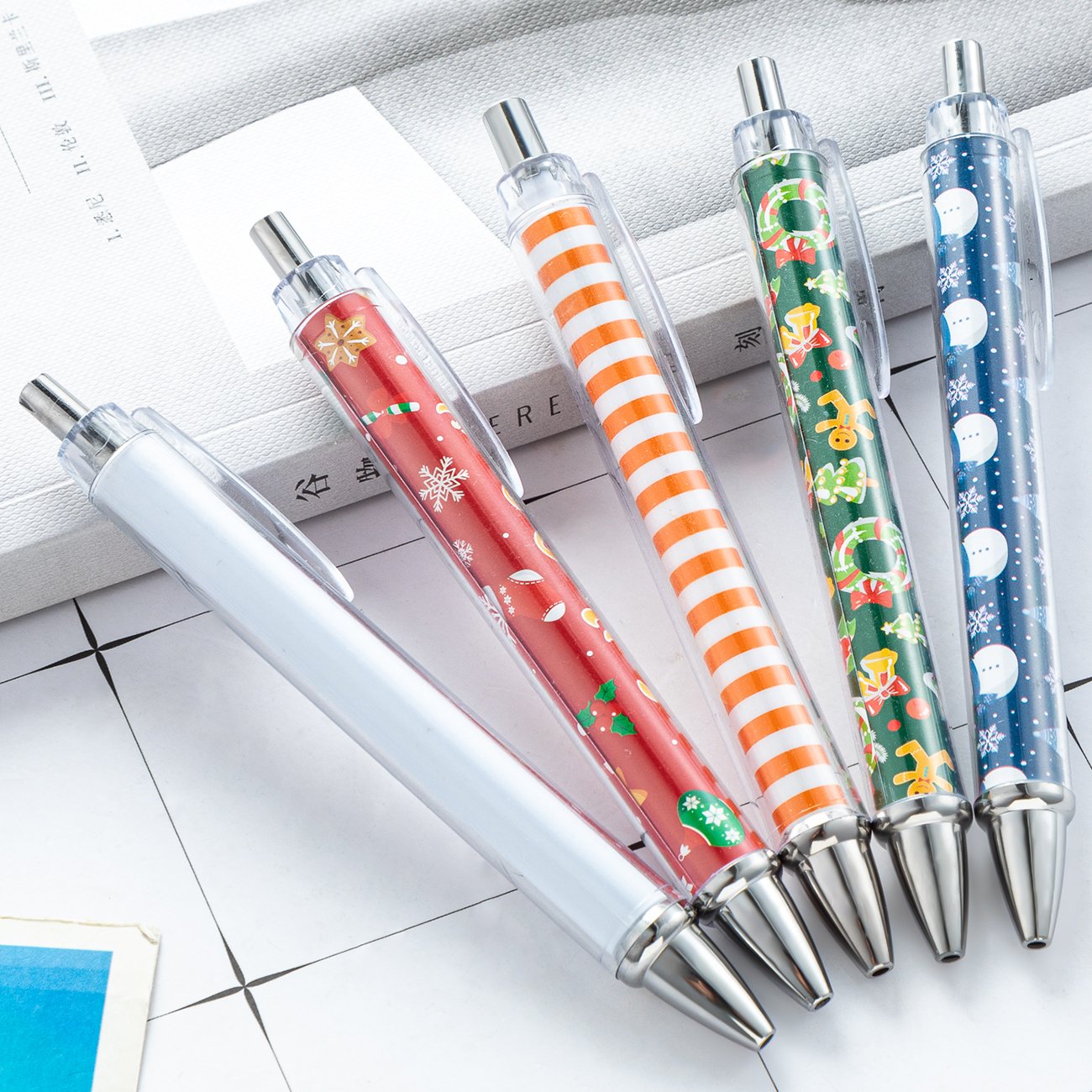 JH DIY Paper Insertable Pens Transparent Clear Tube Plastic Retractable Ballpoint Picture Insert Pens