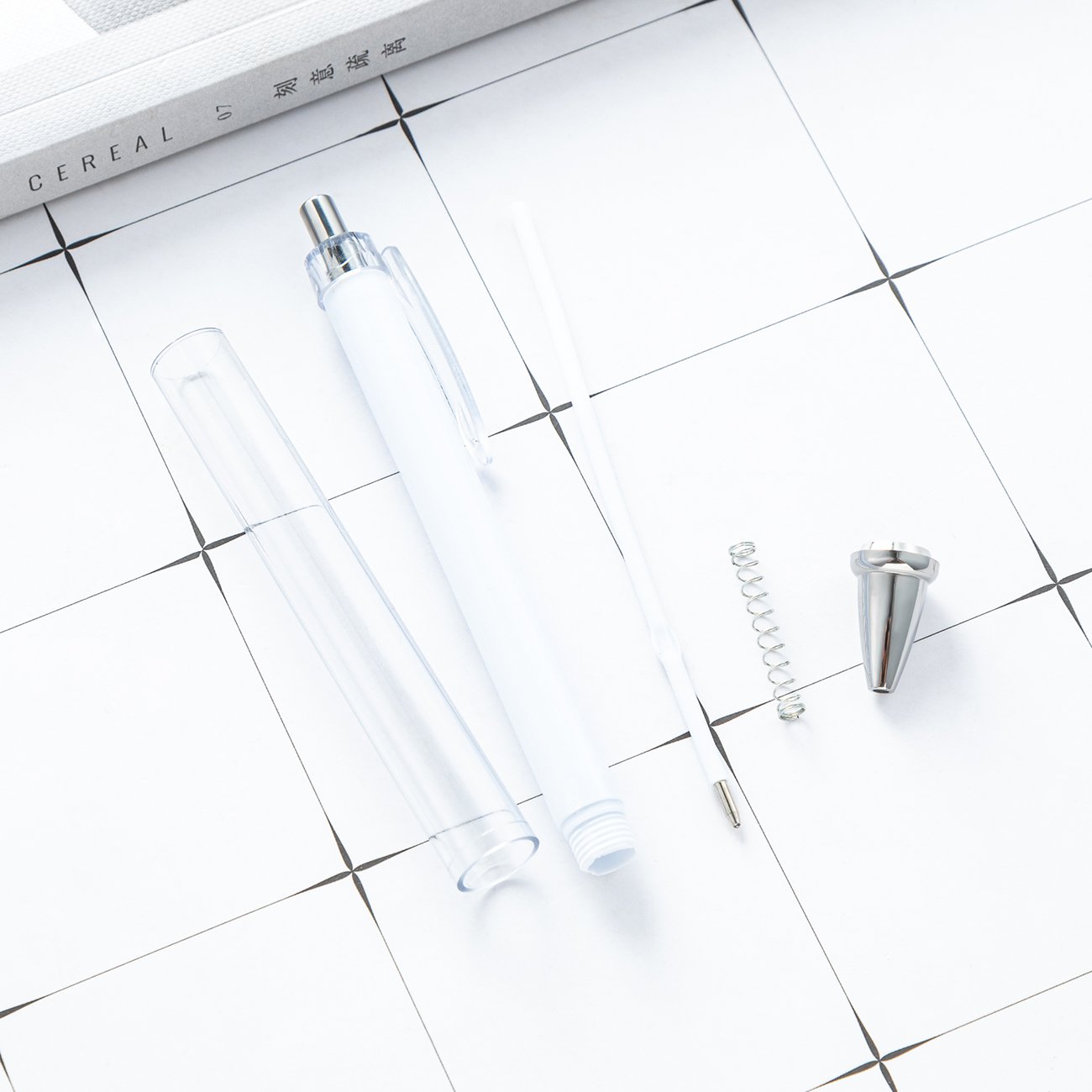 JH DIY Paper Insertable Pens Transparent Clear Tube Plastic Retractable Ballpoint Picture Insert Pens