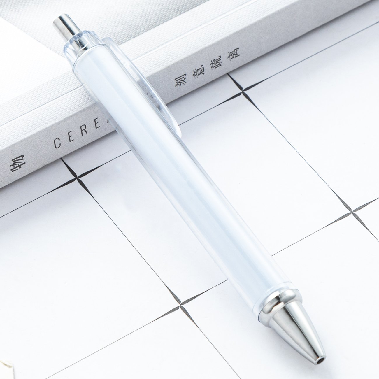 JH DIY Paper Insertable Pens Transparent Clear Tube Plastic Retractable Ballpoint Picture Insert Pens
