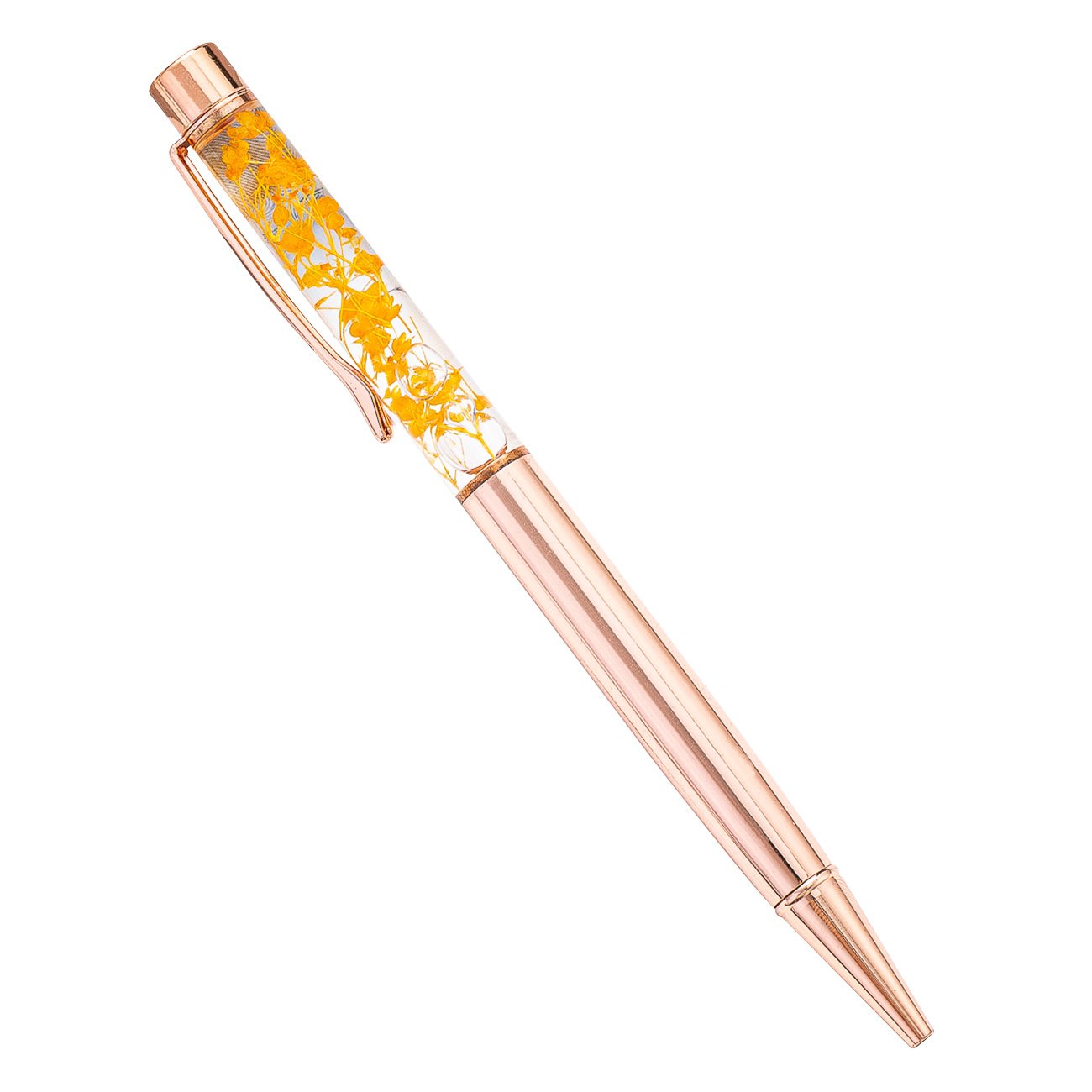 Fancy Girl Rose Gold Metal Luxury Liquid Pens Beautiful Real Dry Flower Decor Customized OEM Black Pens with Animal Design Gift