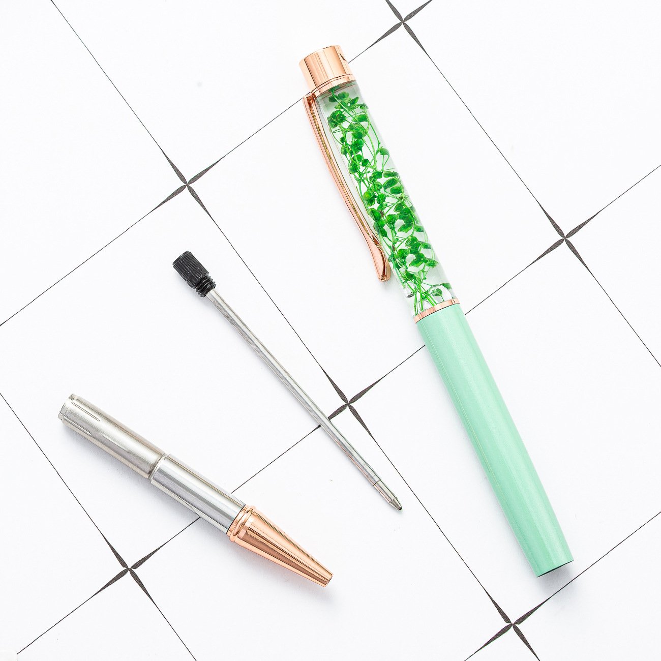 Fancy Girl Rose Gold Metal Luxury Liquid Pens Beautiful Real Dry Flower Decor Customized OEM Black Pens with Animal Design Gift