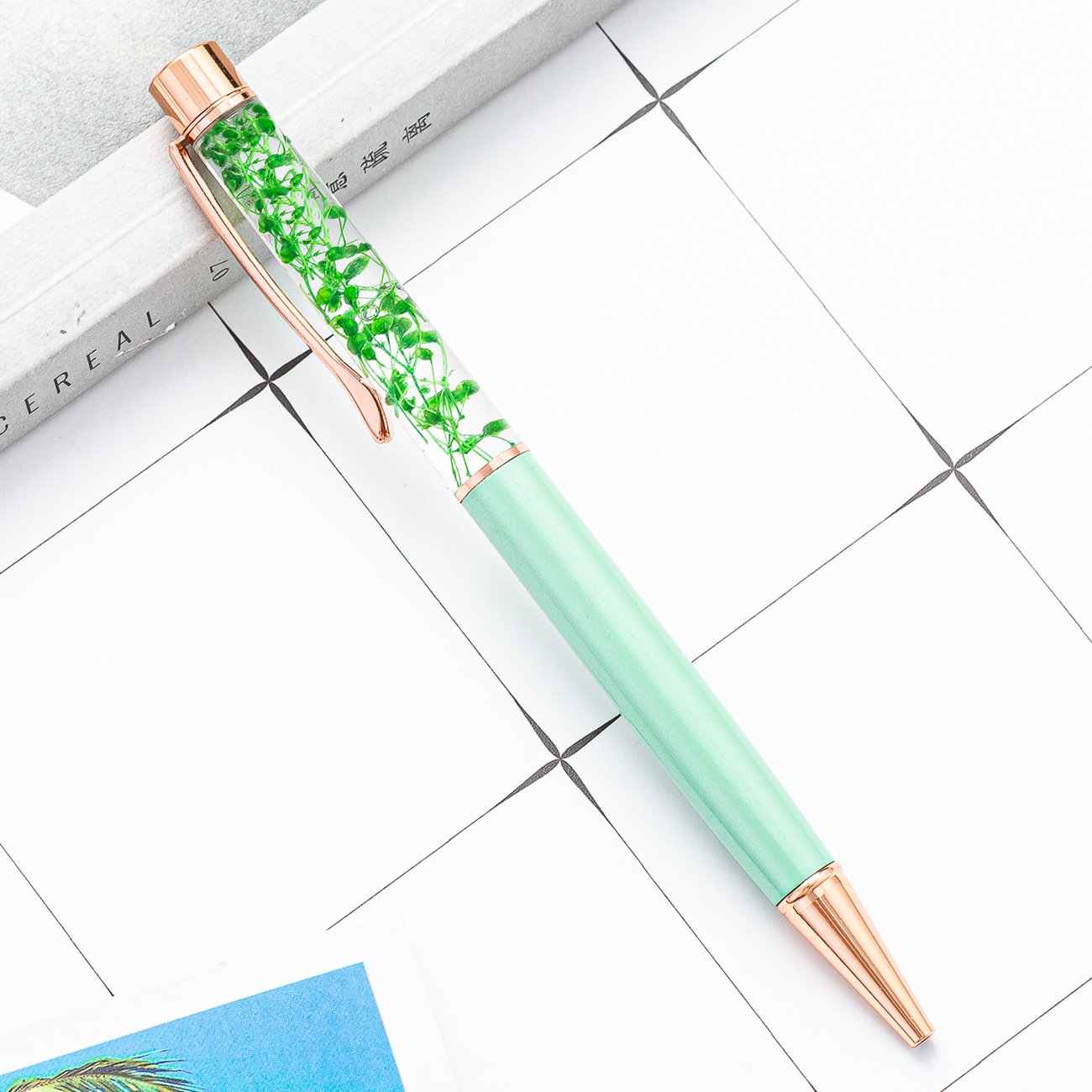 Fancy Girl Rose Gold Metal Luxury Liquid Pens Beautiful Real Dry Flower Decor Customized OEM Black Pens with Animal Design Gift