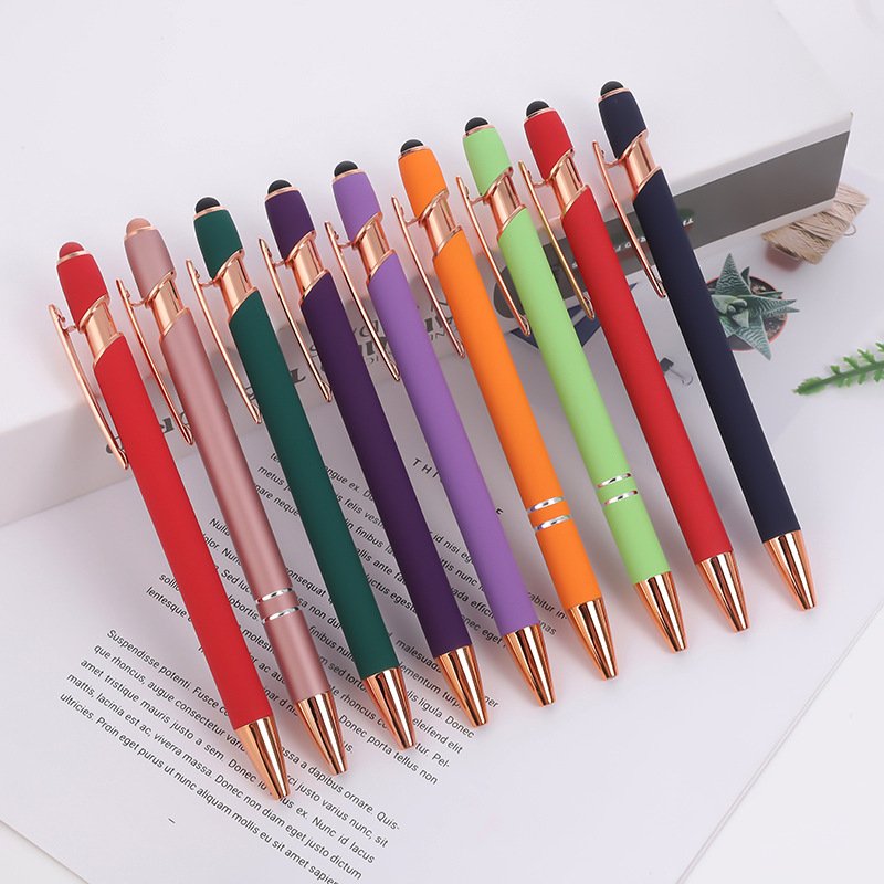 TL718 Customizable Logo Stylus Pen Printed Printing Brand Stylus Soft Touch Metal Ballpoint Pen Promotion Pens with Custom Logo