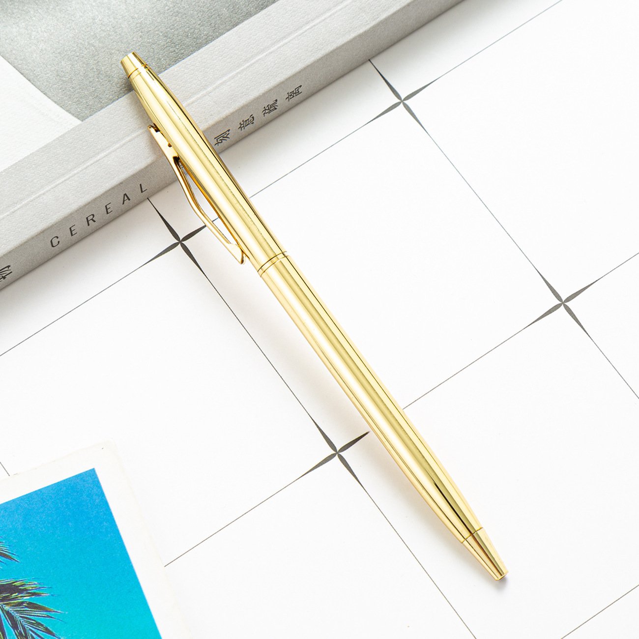 Gold Metal Slim Ballpoint Pens Retractable 1mm Medium Point Smooth Writing with Metallic Black Ink for Weddings Office Students