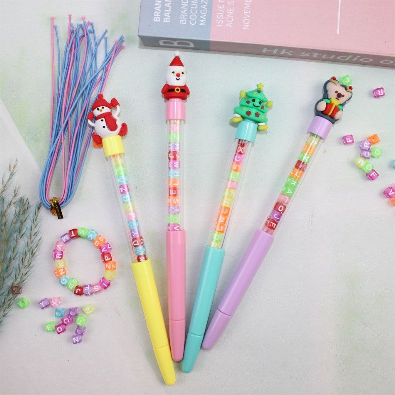 School Stationery Ballpoint Pen Christmas Series Children's Toys Puzzle Handmade Beaded Dice Pen with Rope Beads Neutral Pen
