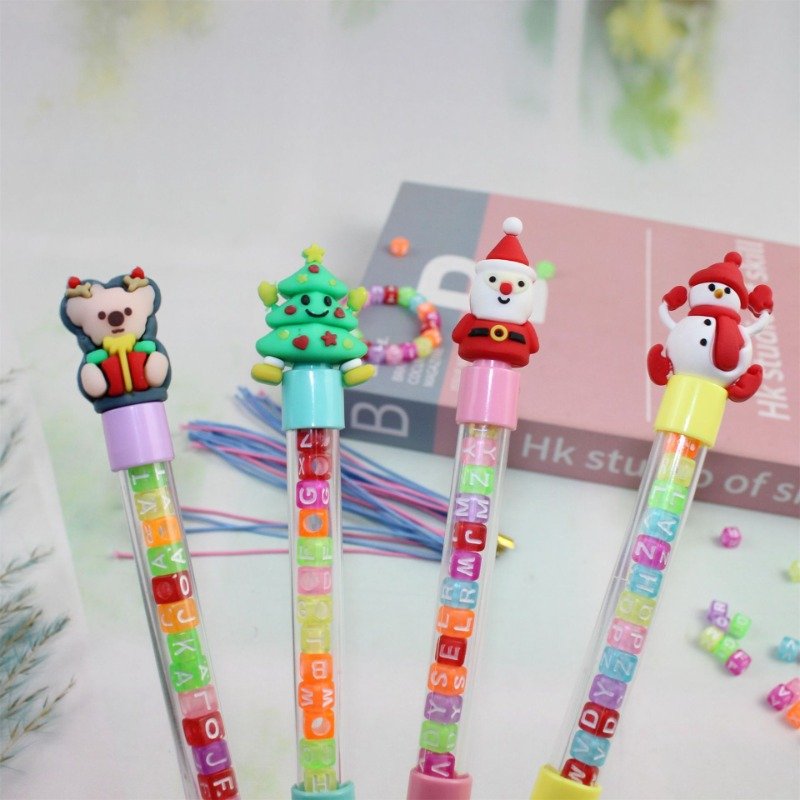 School Stationery Ballpoint Pen Christmas Series Children's Toys Puzzle Handmade Beaded Dice Pen with Rope Beads Neutral Pen