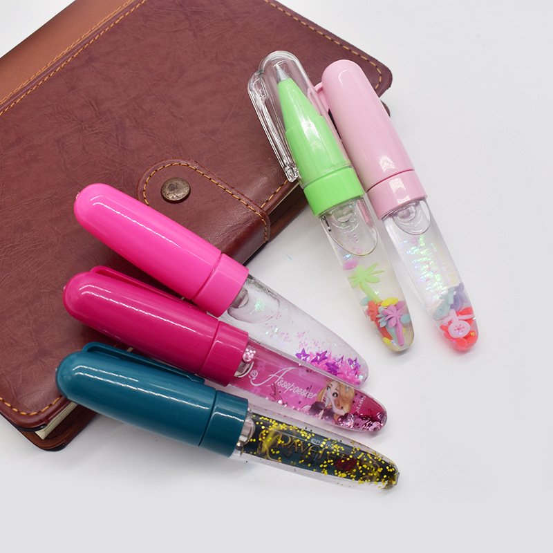 Custom Cartoon Cute Glitter 3D Floater Plastic LED Lighting Liquid Ballpoint Pen Logo Print Advertising Gift for Promotions