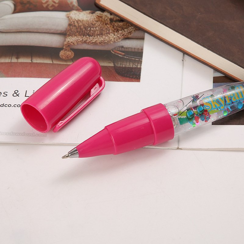 Custom Cartoon Cute Glitter 3D Floater Plastic LED Lighting Liquid Ballpoint Pen Logo Print Advertising Gift for Promotions