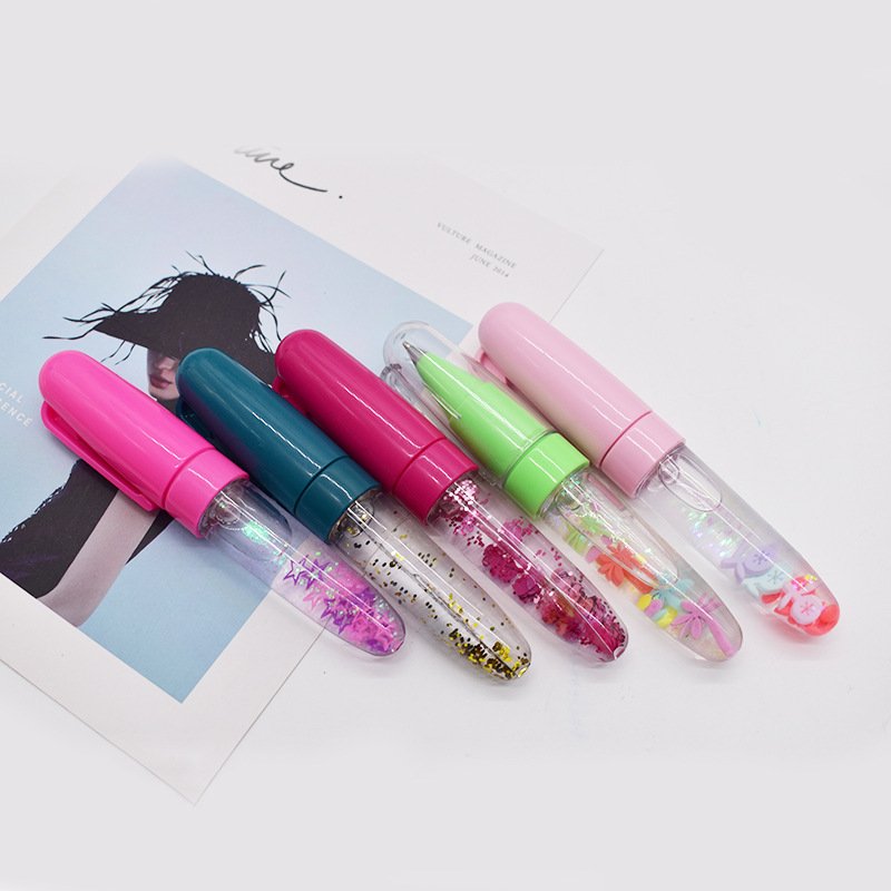 Custom Cartoon Cute Glitter 3D Floater Plastic LED Lighting Liquid Ballpoint Pen Logo Print Advertising Gift for Promotions