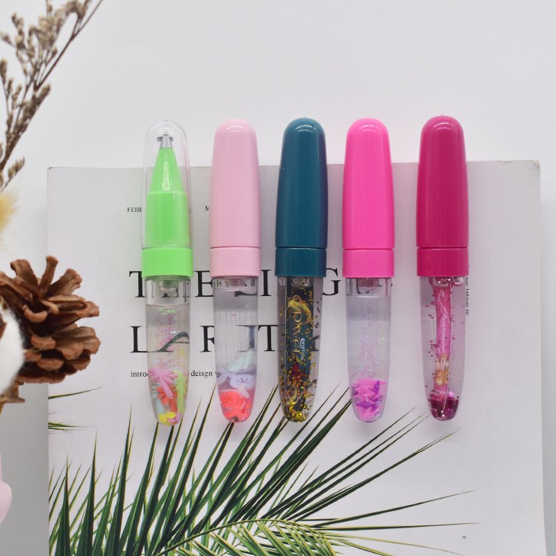 Custom Cartoon Cute Glitter 3D Floater Plastic LED Lighting Liquid Ballpoint Pen Logo Print Advertising Gift for Promotions