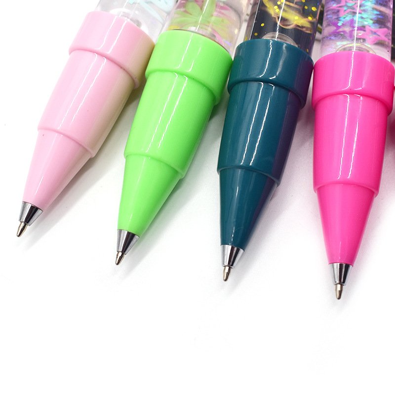Custom Cartoon Cute Glitter 3D Floater Plastic LED Lighting Liquid Ballpoint Pen Logo Print Advertising Gift for Promotions