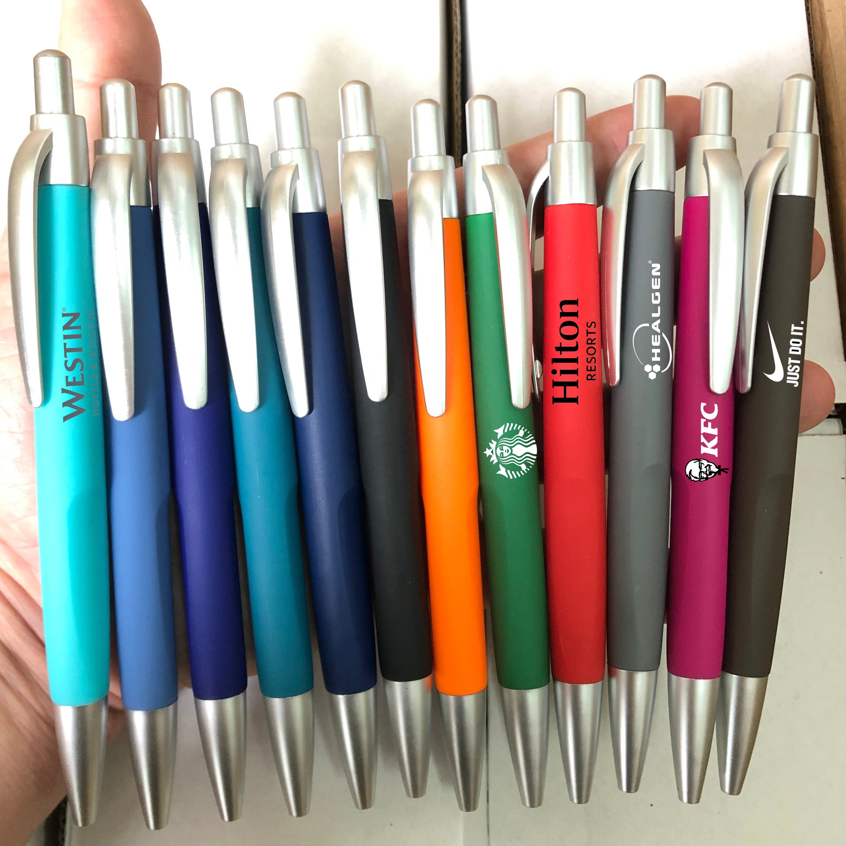 promotional custom gift rubber coated orange blue red green hotel ball pens cheapest Ballpoint customizable logo plastic pen