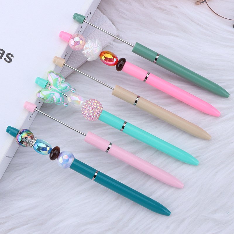 Top Creative DIY Bead Pens Small Fresh Custom Logo Beads Plastic Ballpoint Pen Multi-Color for Students Gifts
