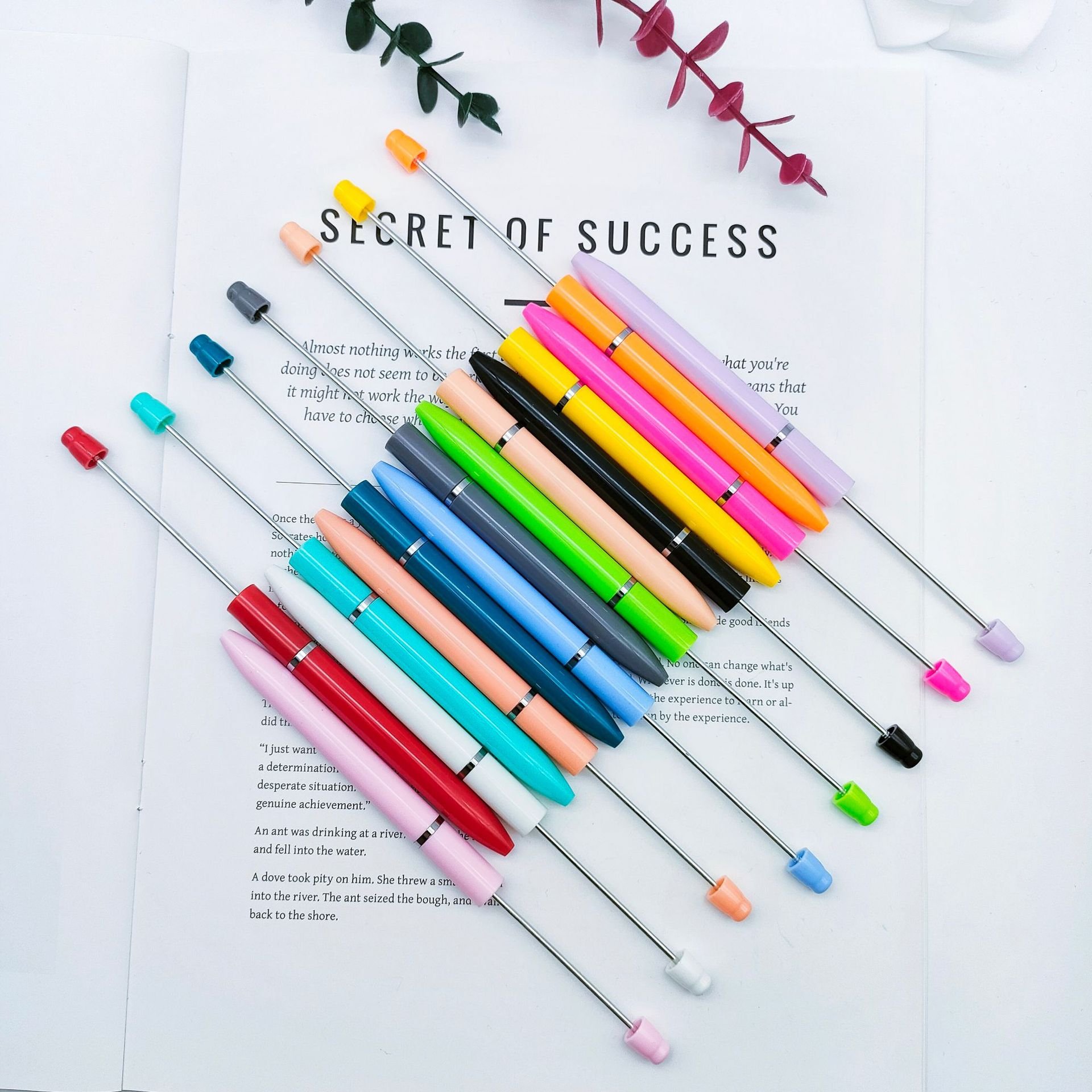 Top Creative DIY Bead Pens Small Fresh Custom Logo Beads Plastic Ballpoint Pen Multi-Color for Students Gifts