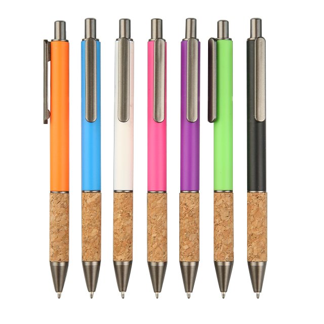 New Design Frosted Colored Barrel with Cork Grip Push Action Ball Pen