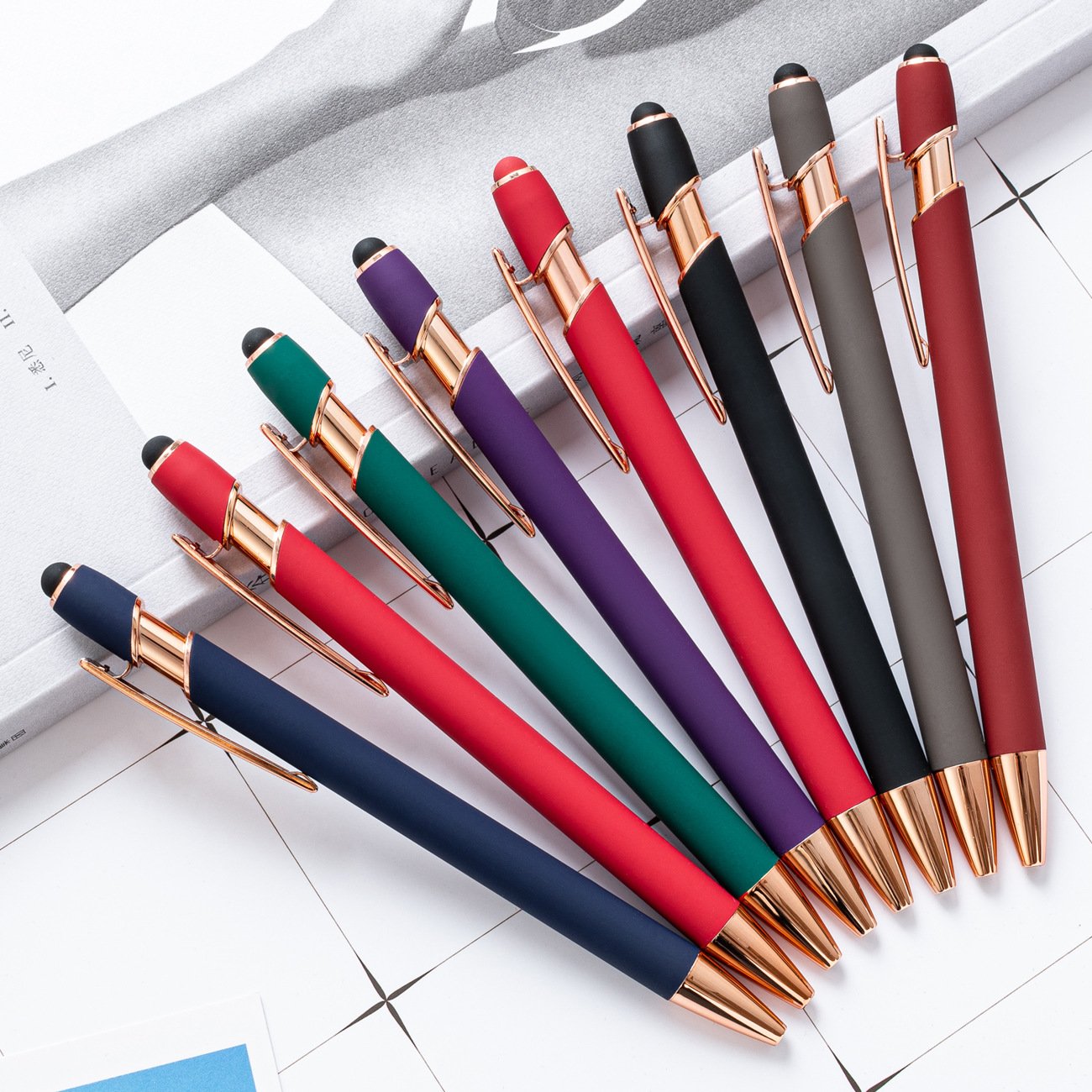 wholesale bulk branded promotional gift custom logo metal black stylus pen rubber coated Ballpoint soft touch metal pen