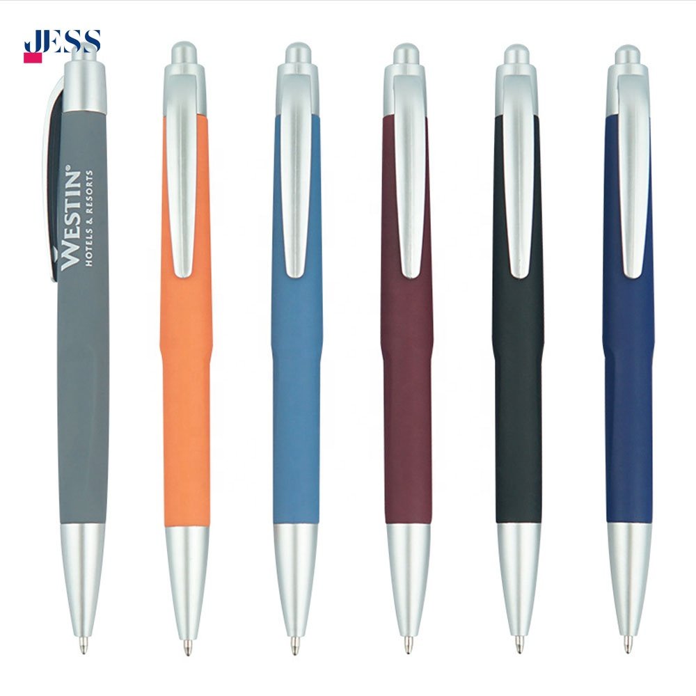 Soft Touch Matte Rubber Coated Cheap Click Plastic Ball Pen with Logo for Hotel