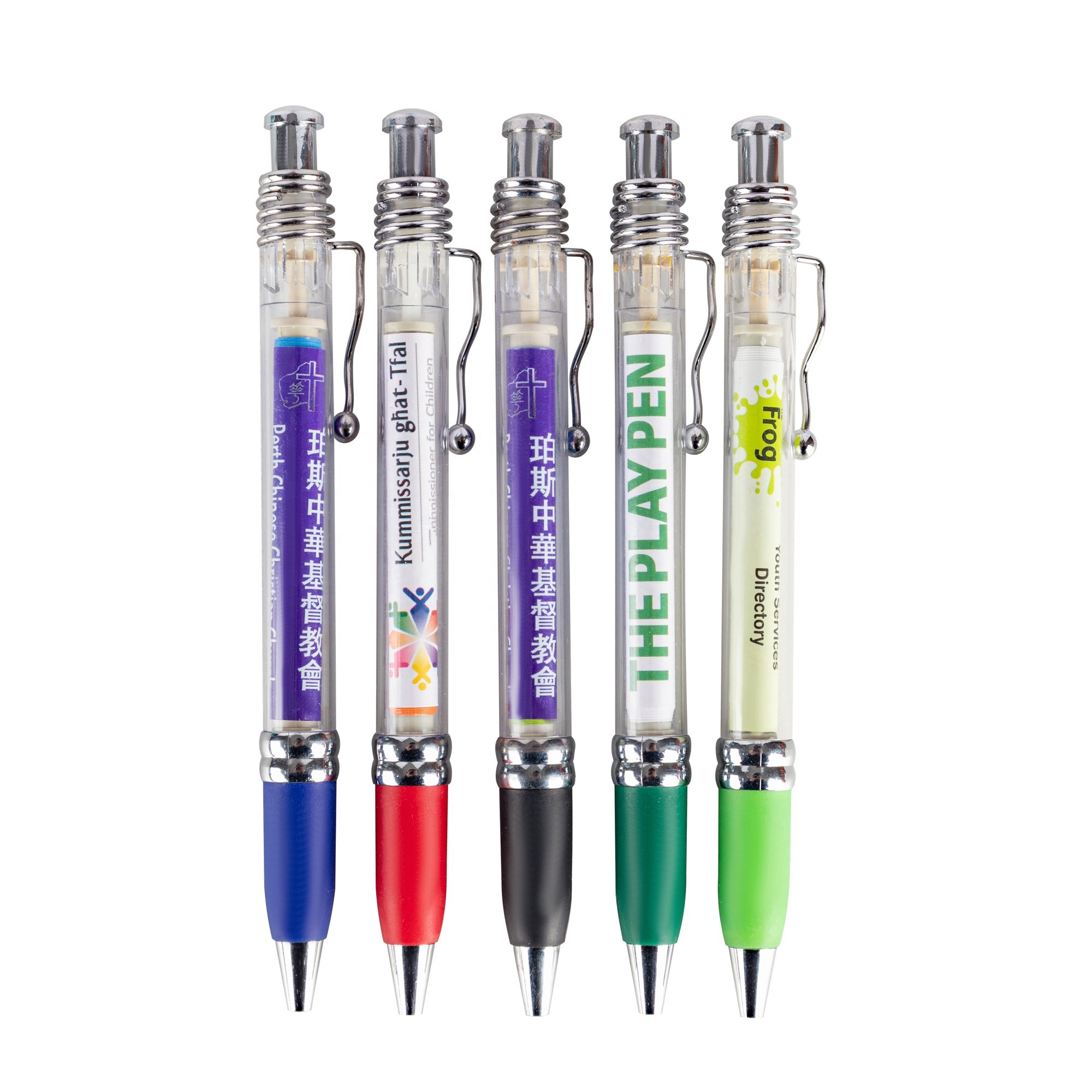 MEGA cheap promotion Customized clear barrel plastic scroll pen with banner pull out banner pen for advertising
