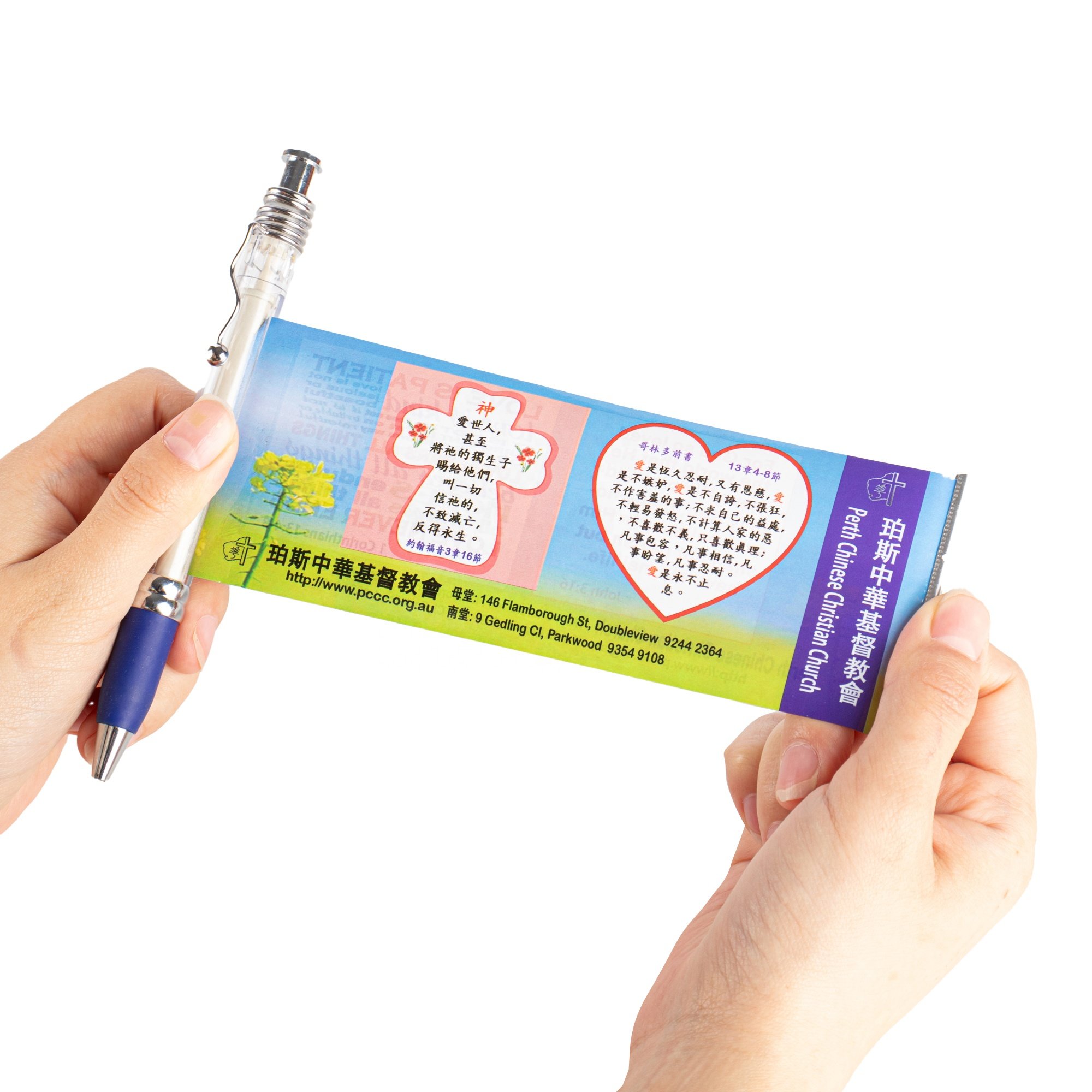 MEGA cheap promotion Customized clear barrel plastic scroll pen with banner pull out banner pen for advertising