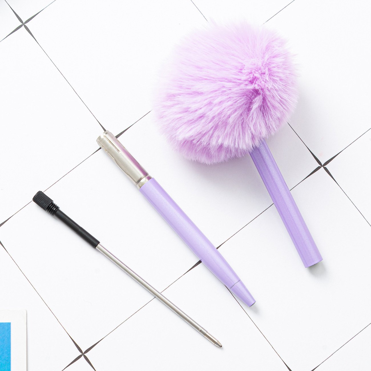 New Custom Stationery Cute Pen Plush Ball Pompom Custom Logo Promotional Metal Barrel Ballpoint