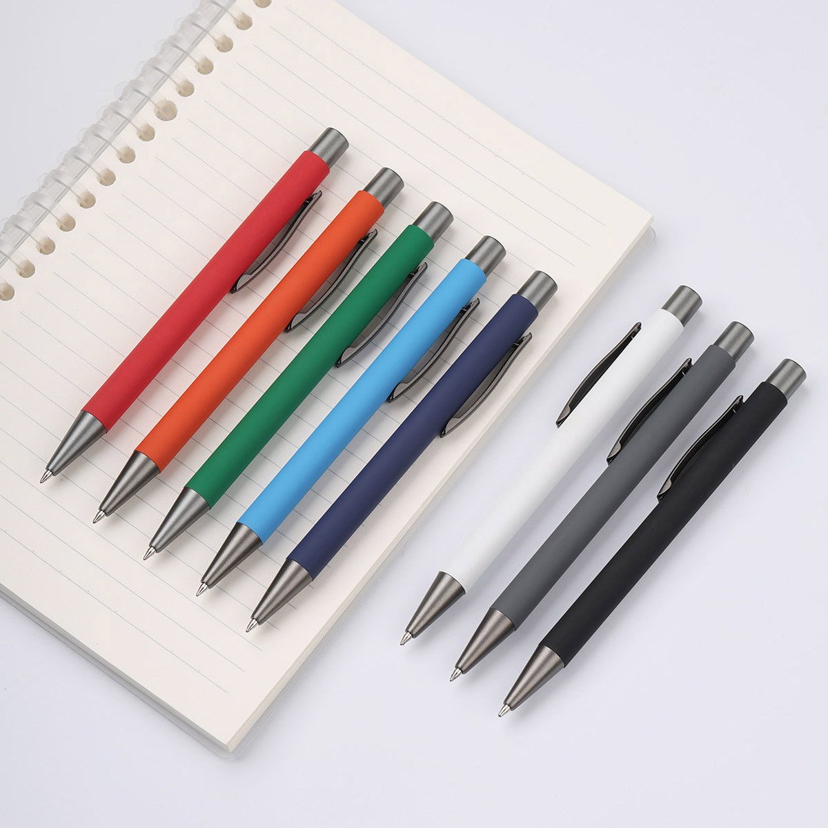 soft rubber coating metal ballpoint pens-support custom logo laser engraved or full color UV Printing ball pen-metal clip