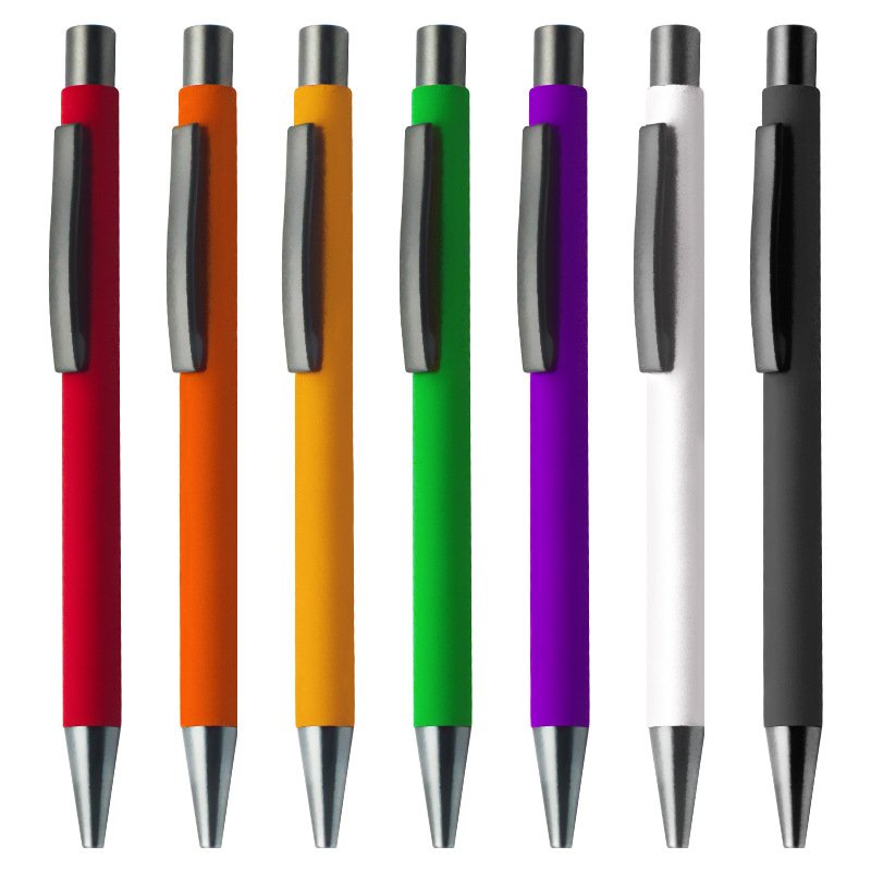 soft rubber coating metal ballpoint pens-support custom logo laser engraved or full color UV Printing ball pen-metal clip