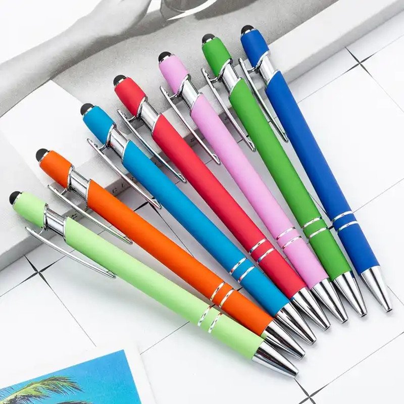 Promotional Metal Aluminium Pens Ball Point Pens 3 in 1 Multifunction Ball Stylus Soft Touch Screen Pen With Custom Logo