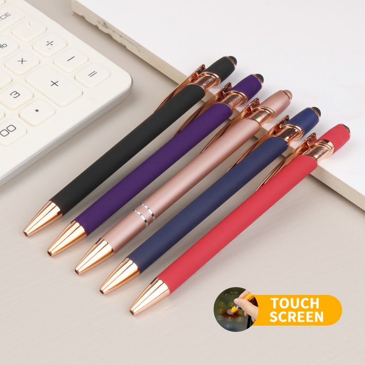 The cheapest aluminum gold rod ballpoint pen with custom logo and soft rubber touch screens for mobile phone is now in promotion